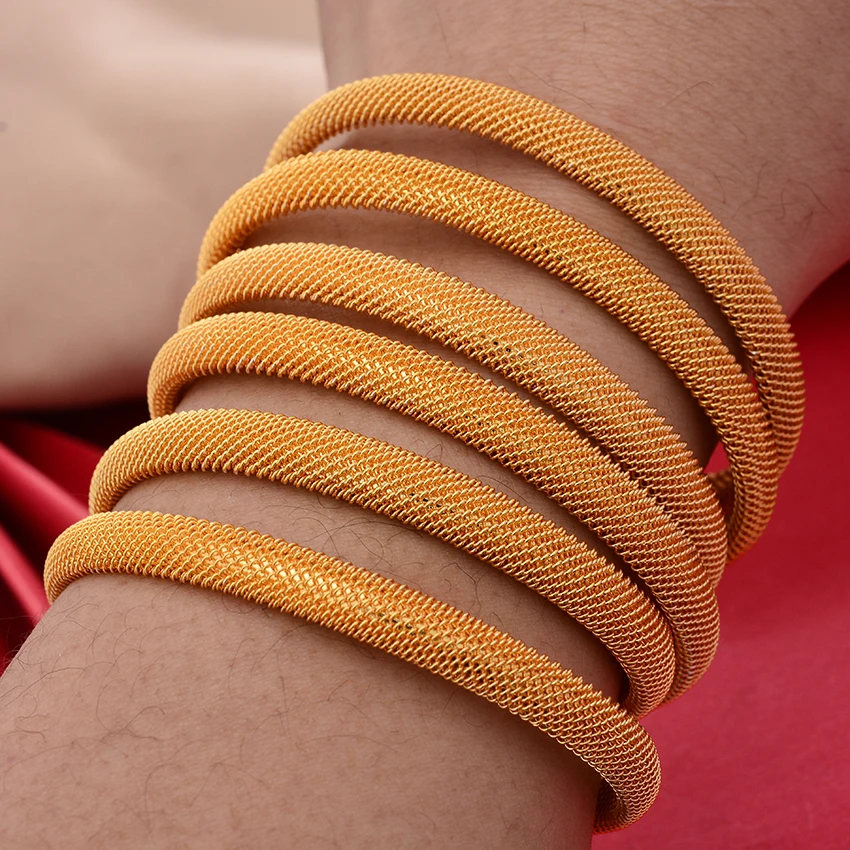 

2-6Pcs Dubai Gold Color Bangles For Women Girl Wedding Bridal Bracelets Green Jewelry Middle East African Bride Gifts