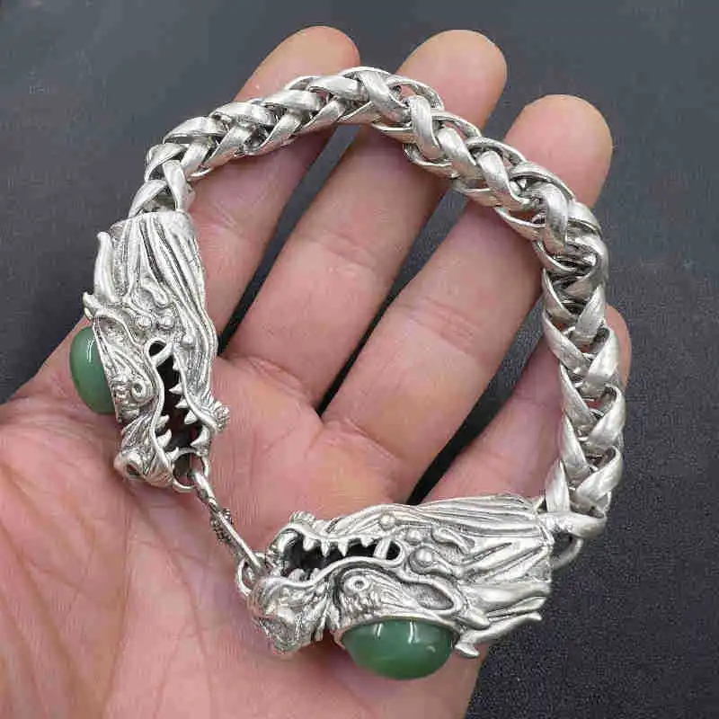 Ретро тибетский серебряный двойной головной властный мужской браслет