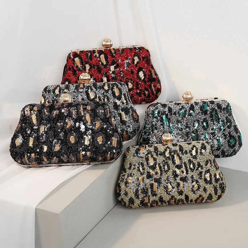 

Sequined Leopard Print Evening Bag Prom Clutch Vintage Women's Bag Ladies Embroidered Clutch Wild