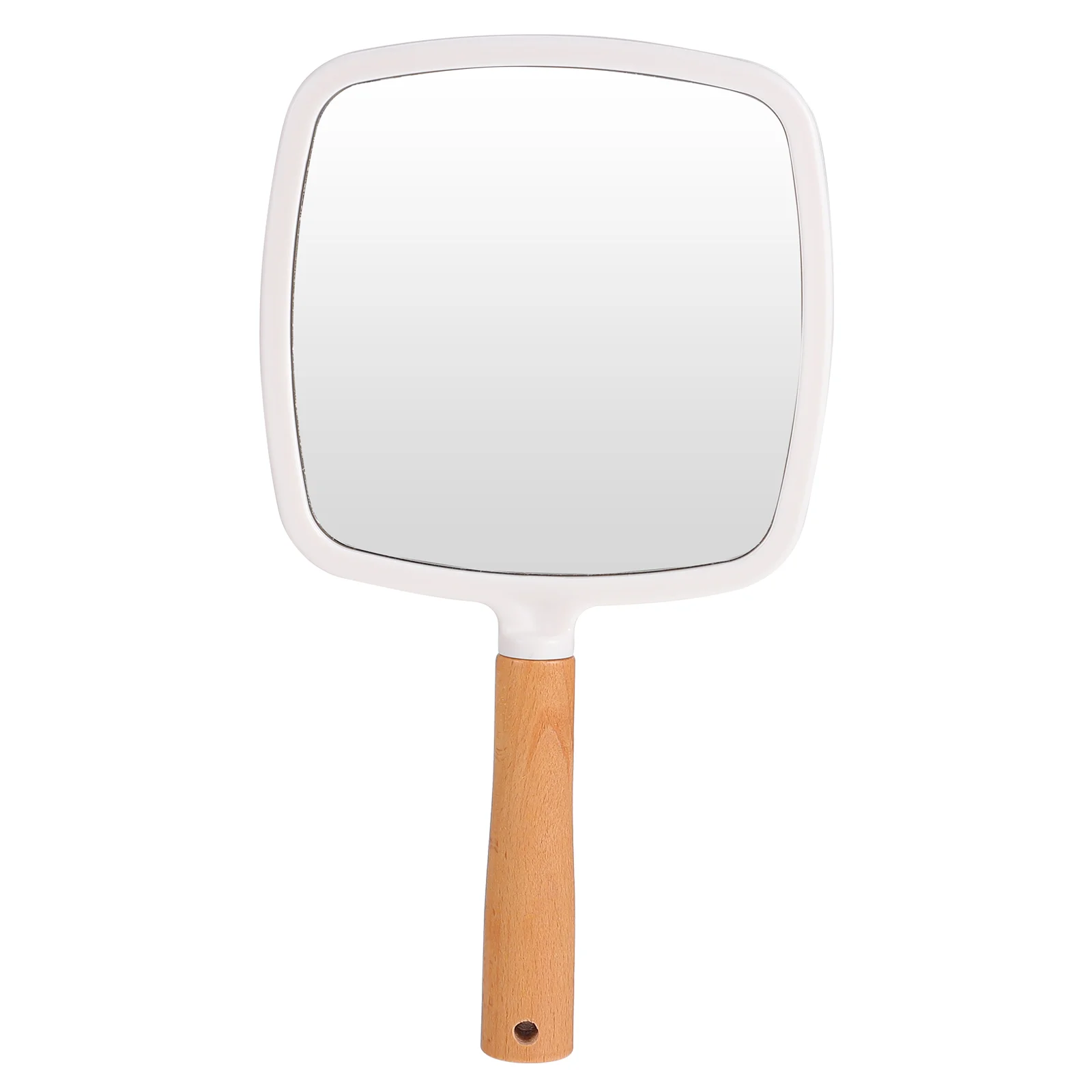 

Hand Held Mirror Handle Vanity Barber Women Makeup Wood Single 25.2x13.5cm White Abs Miss