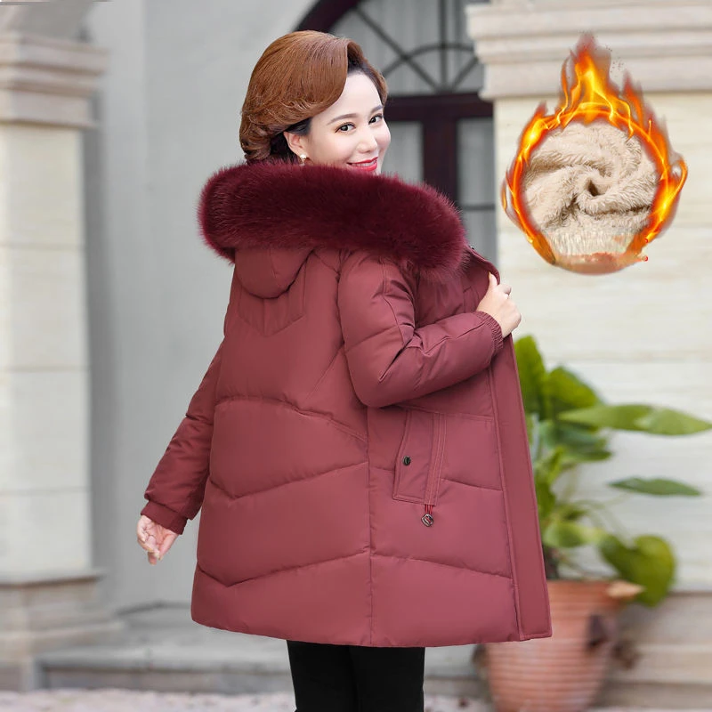 

Winter Jacket Women Parkas Fur Collar Hooded Overcoat Femme Warm Thick Cotton Padded Parka Women Coat Outwear Big Size 6XL Q44