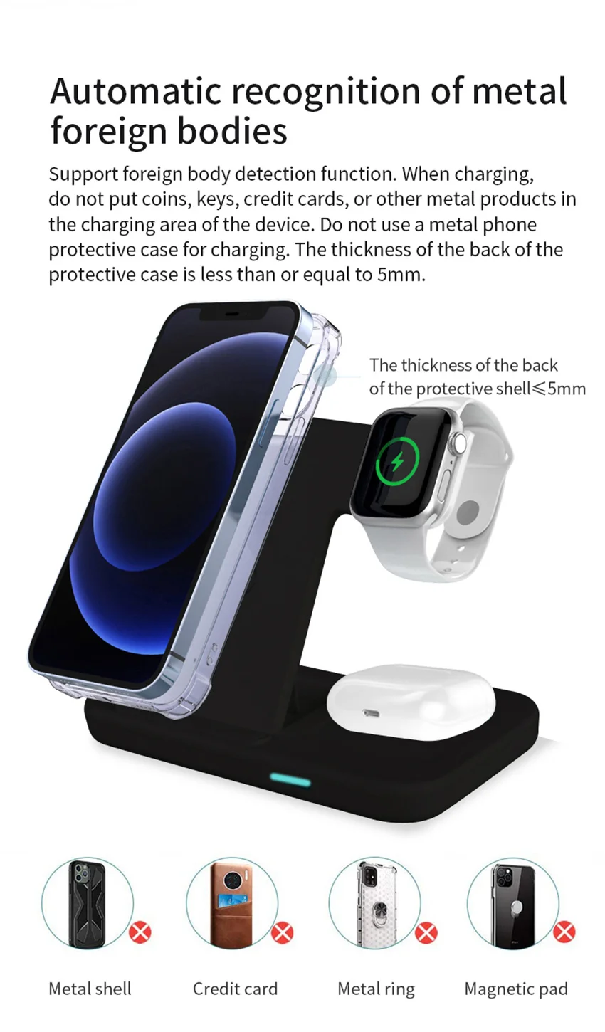 Беспроводное зарядное устройство 3 в 1 30 Вт для AirPods Pro iWatch Apple Watch 7 6 SE Qi подставка