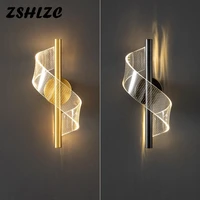 modern led wall lamp black gold all copper acrylic lampshade for living room corridor wall light bedroom bedside sconce fixtures