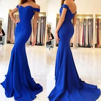 elegant royal blue mermaid bridesmaid dresses off shoulder evening prom gowns cheap wedding guest party wears
