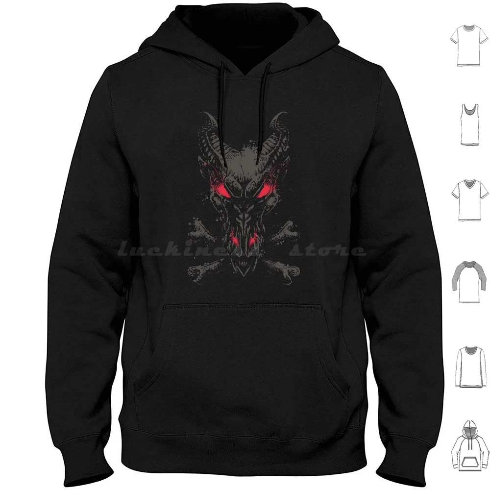 

All The Powers Of Hell-Grey And Red Hoodies Long Sleeve Dragon Dollmaker Fantasy Grey Skull