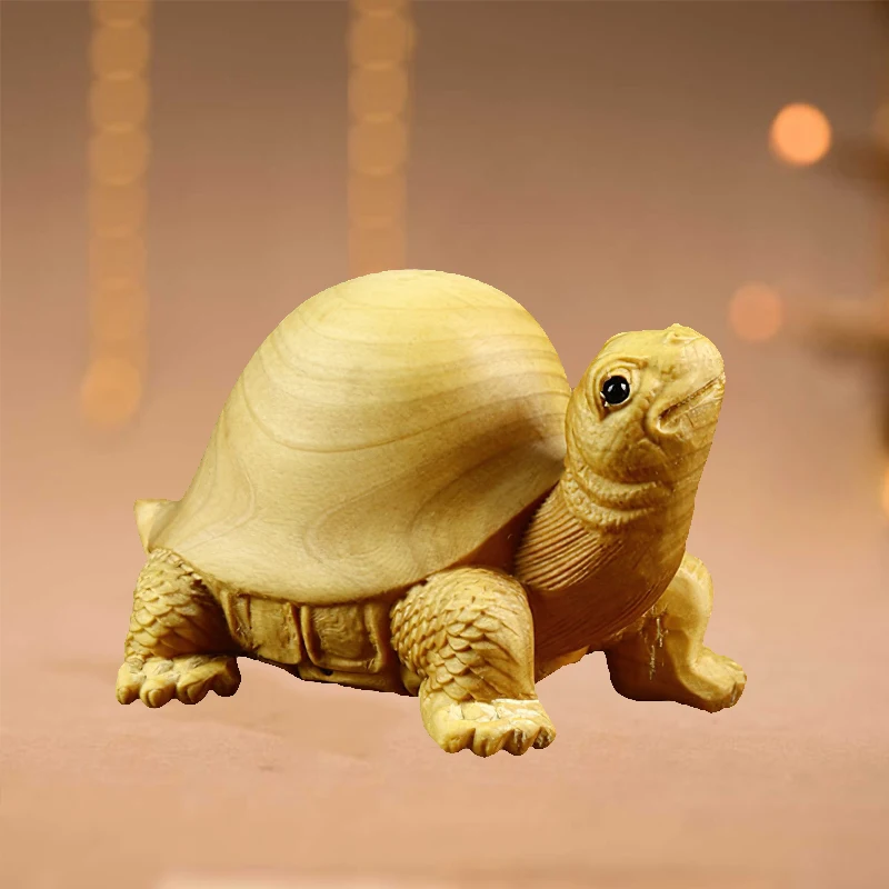 

Wooden Handmade Wealth Turtle Figurine Statue Home Decor Hand Carved Cute Sea Tortoise Sculpture