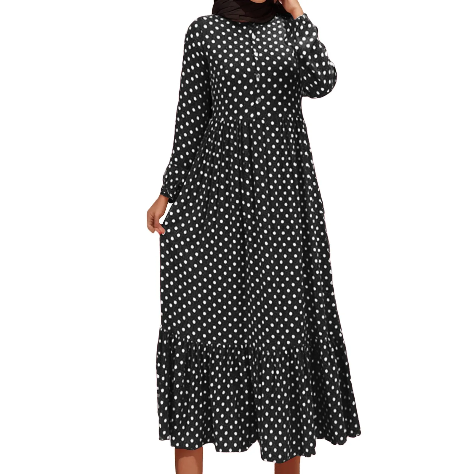 Платье в горошек абайя мусульманская женская скромная Женская одежда