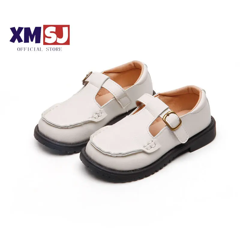 

Children Leather Shoes Plain Design T-strap Kids Mary Janes Black Biege All-match Non-slip 23-34 Toddler Boys Girls Autumn Shoes