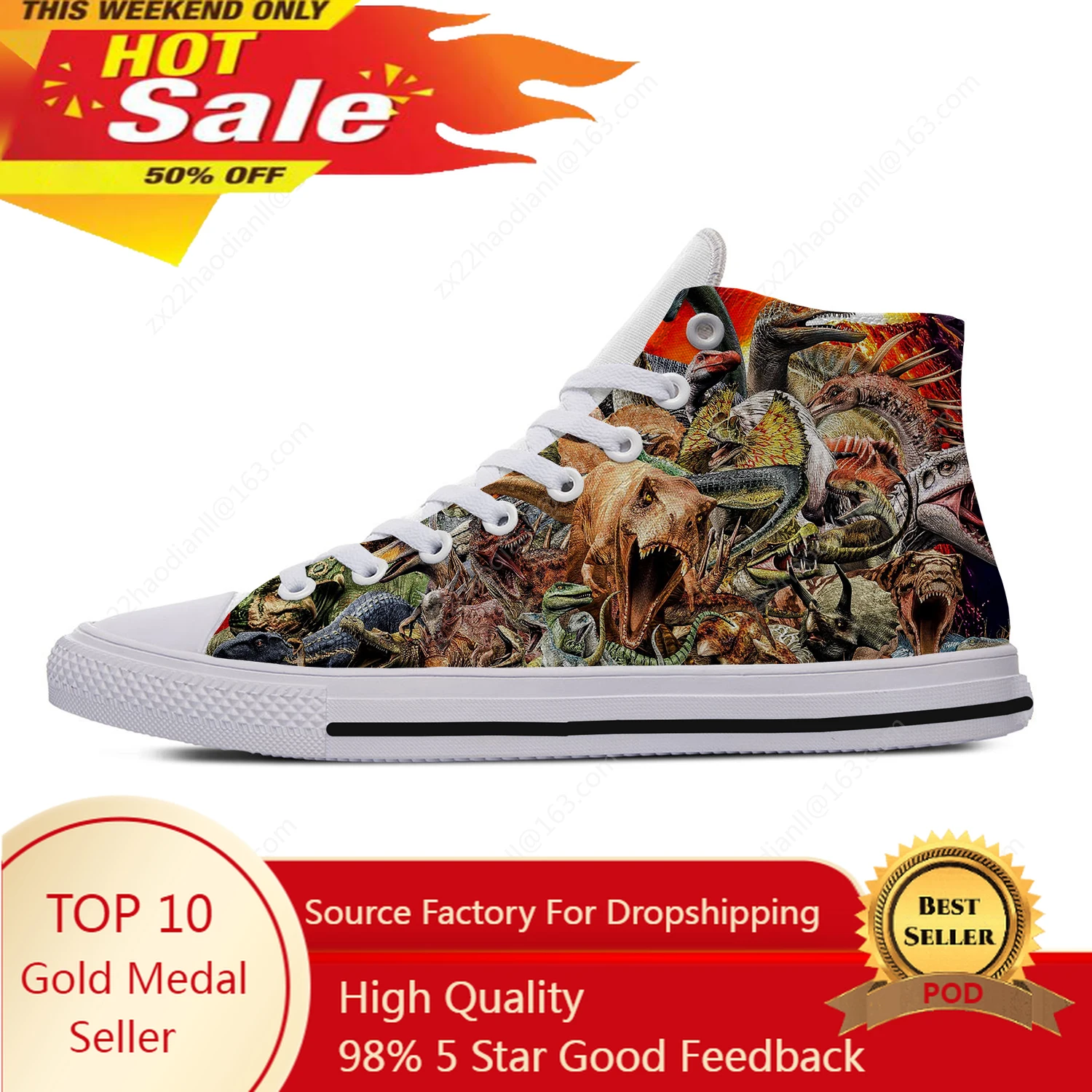 Высокие кроссовки с динозавром Юрского периода повседневная холщовая обувь для