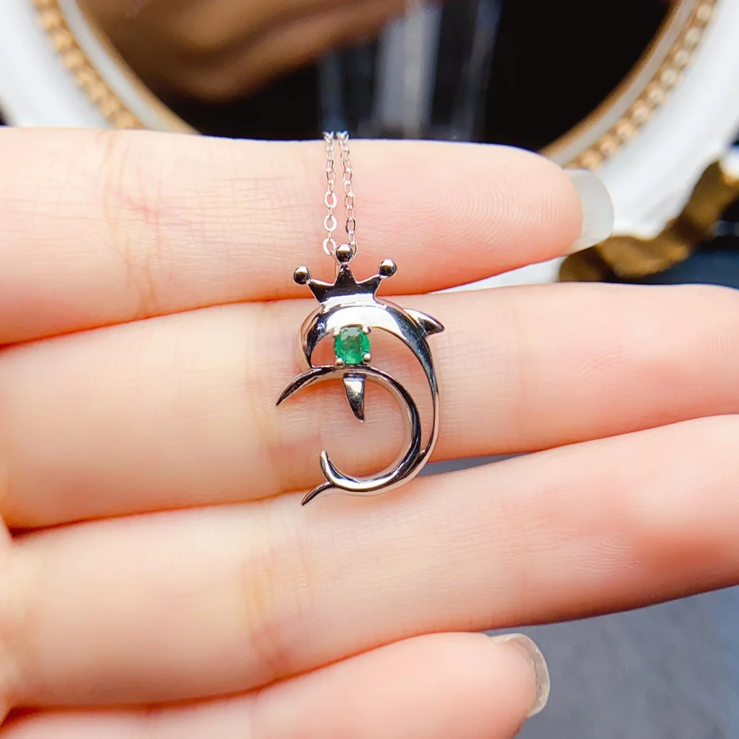 FS 3 мм натуральный изумрудный кулон в виде дельфина ожерелье из стерлингового
