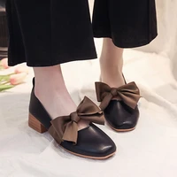 medium heels dress shoes butterfly knot pumps square toe boat shoes woman high heels ol office ladies shoes zapatos de mujer