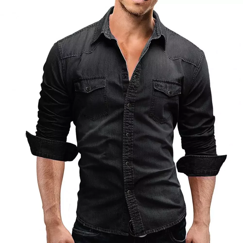 New2022 Men Denim Shirt For Men XXXL Denim Solid Color Soft Cotton Slim Single-breasted Autumn Male Cowboy Shirt for Daily Wear