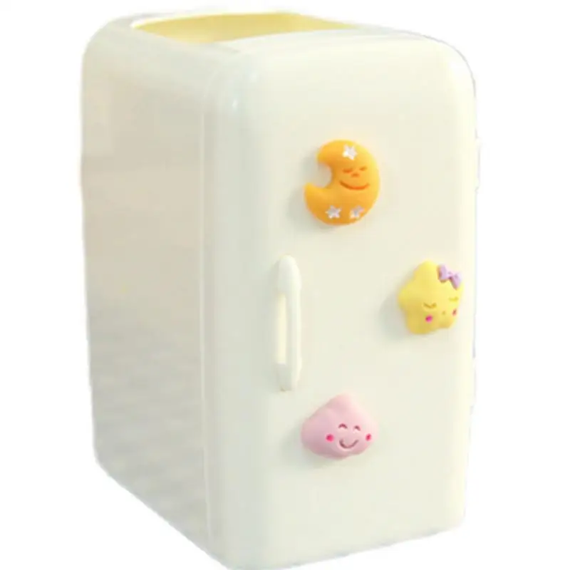 

Mini Refrige Shaped Pen Holder Makeup Cute Vertical Pen Organizer With 3D Stickers Marker Pencil Storage Caddy Tray For Office