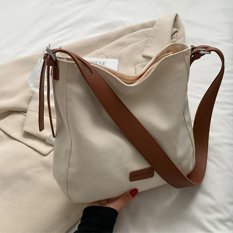 

2023 Casual Women Canvas Shoulder Bags Fashion Lady Crossbody Bags Cloth Fabric Travel Handbags Beige Brown Black Messenger Bags