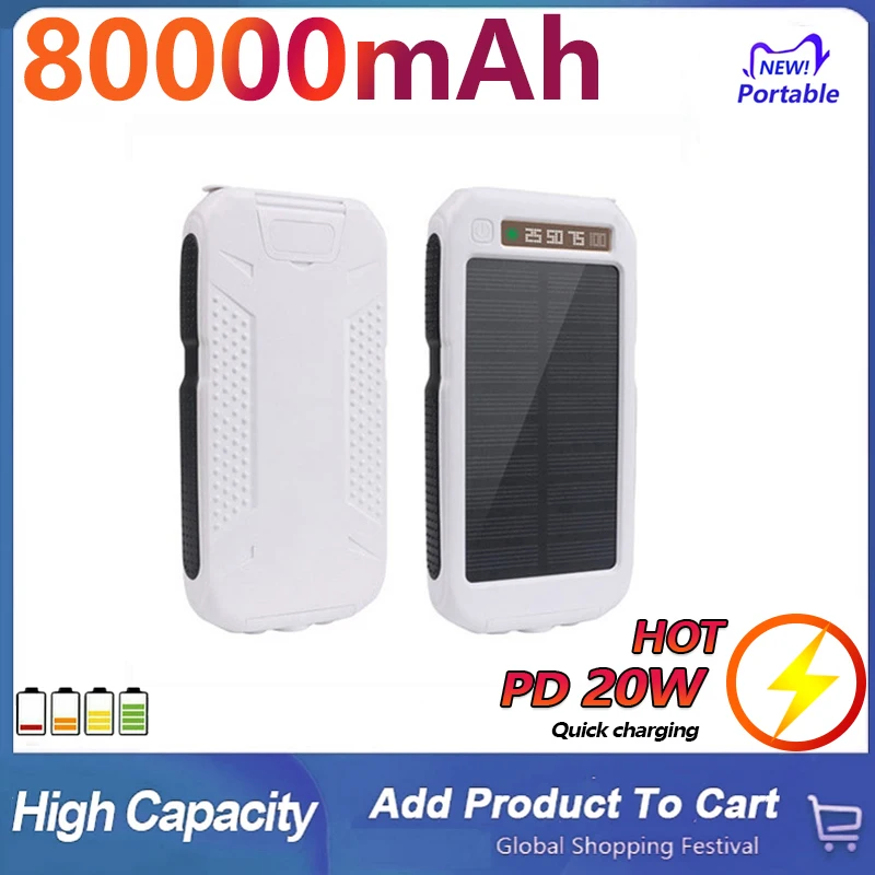 

Hot 80000mAh Solar Power Bank Waterproof External Battery Portable Outdoor Travel Mobile Phone Charger for Xiaomi Samsung IPhone