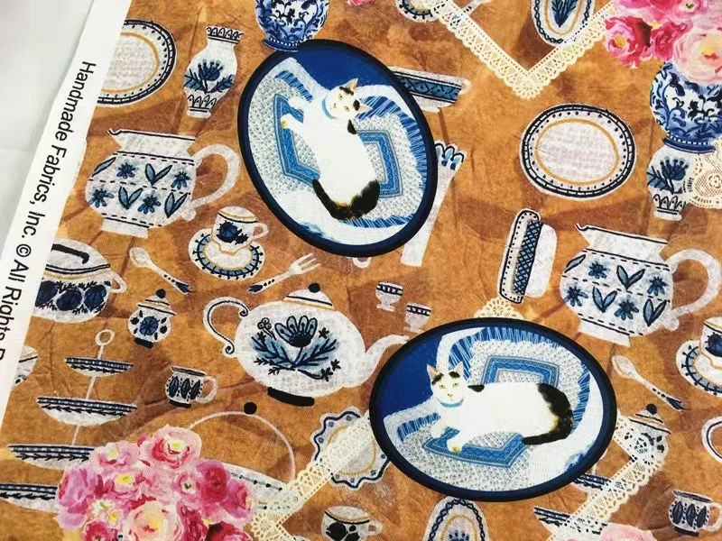 Продажа хлопковой ткани "Шоуа Животные Винтаж Фарфор Кошки Пэчворк Материал Для декора сумок Пэчворк Материал Лолита Платье".