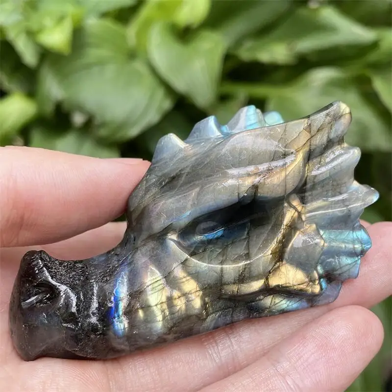 

Natural Labradorite Dragon Skulls Hand Carved Polished Quartz Crystal Healing Crystal Natural Quartz Crystals 1pcs