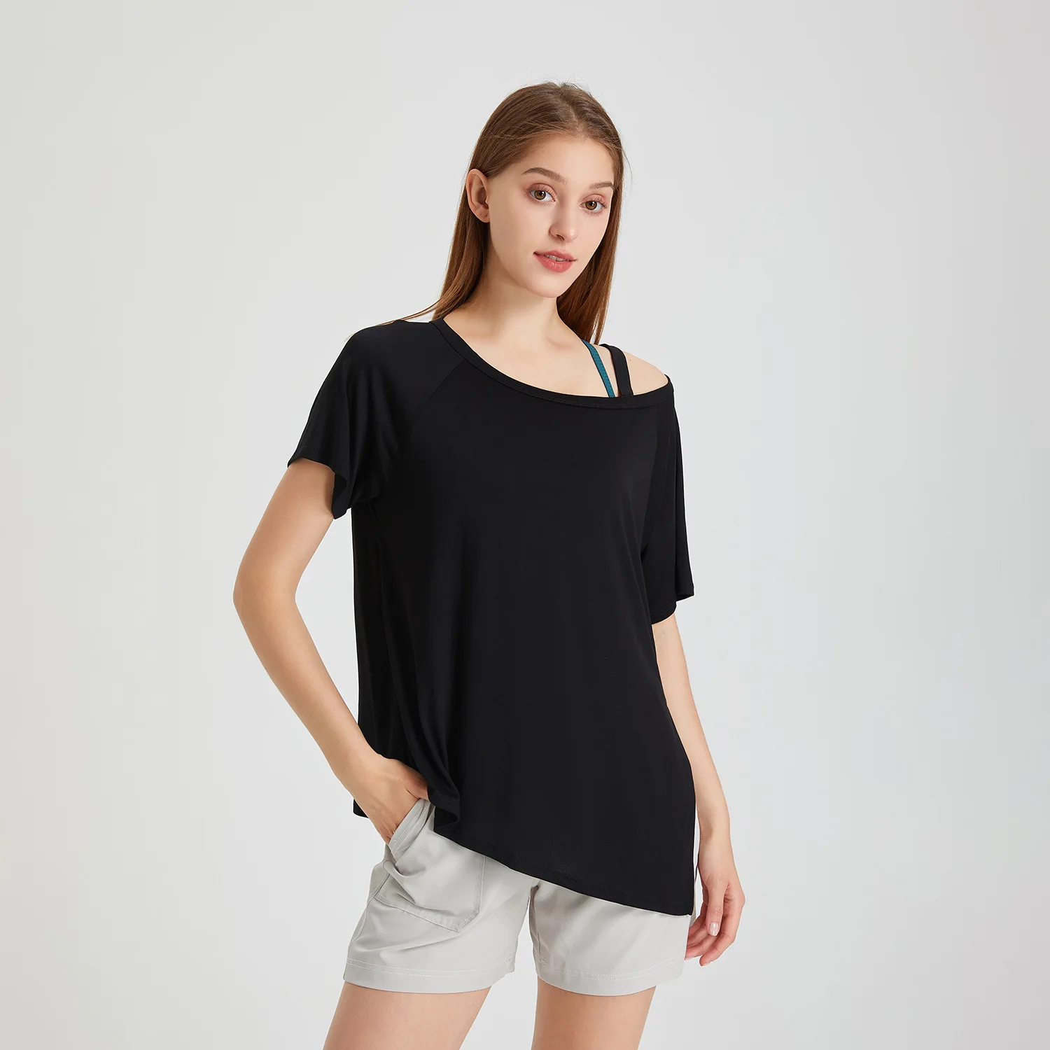 Summer Loose Yoga Shirts Women Off Shoulder Short Sleeve Running Sport T-shirts Elastic Breathable Gym Fitness Top Blouse Female