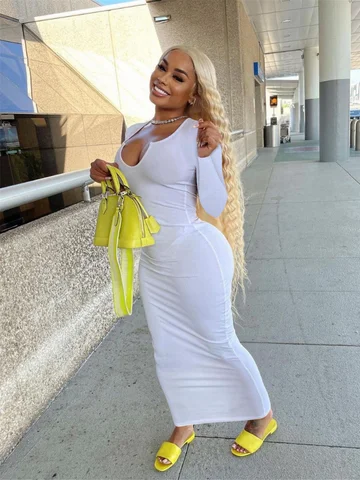 Low Out Neck Long Sleeve Dresses Bodycon Pure Color Ropa Party Basic All Matching Ladies Streetwear Casual Women Fashion Dress