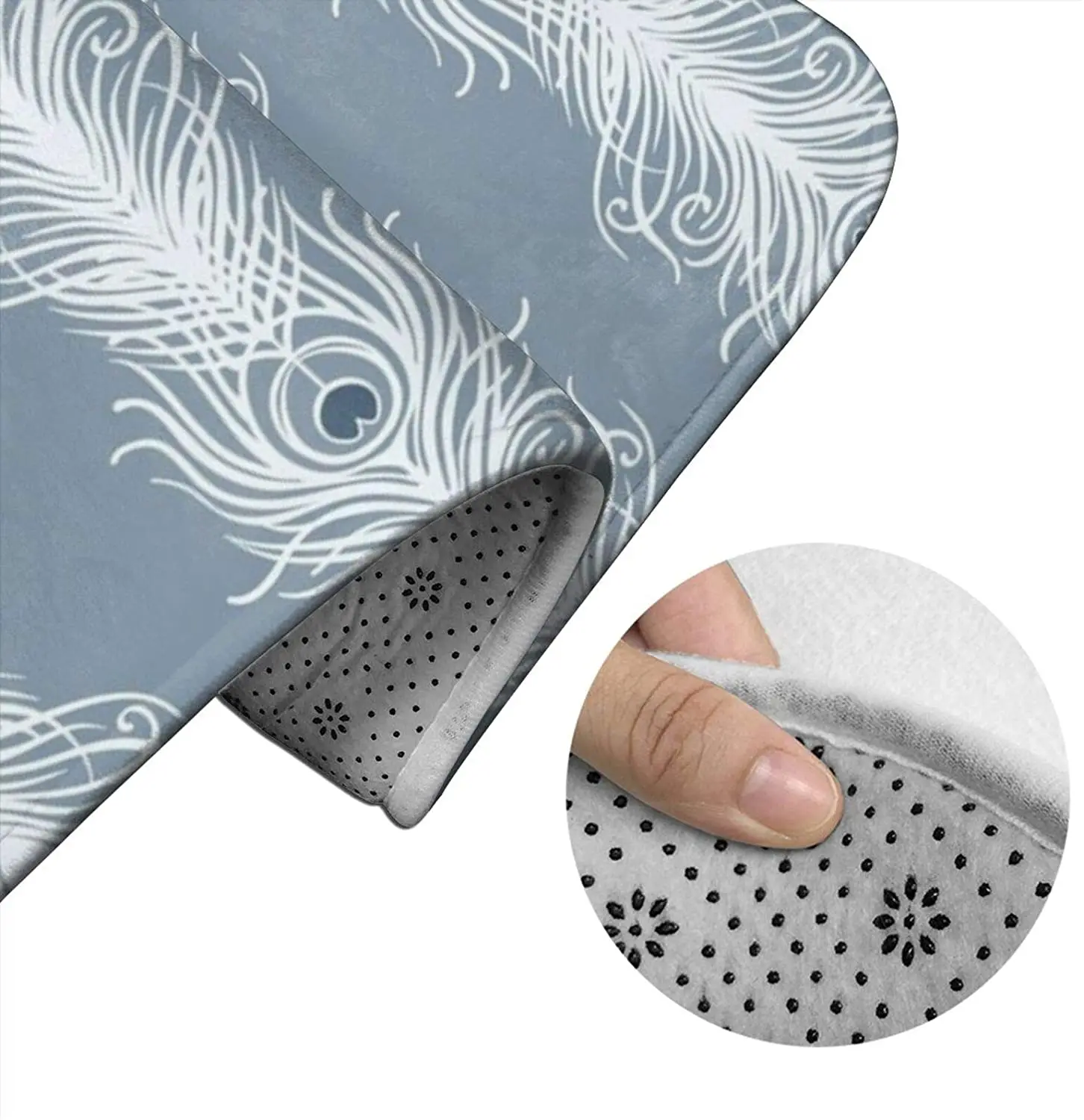 

Art Deco Feathers Blue Bathroom Mat Sets 3 Piece Set Rugs Memory Foam Mat Set Toilet Seat Cover Bath Mat lid Cover