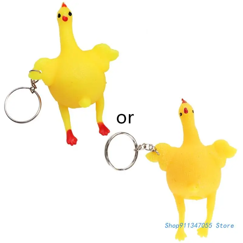 

Squeeze Chicken Spoof Laying Egg Keychain Vent Decompression Stress Relief Toys Keyrings Novelty Durable Drop shipping