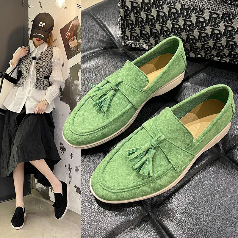 British Style Red Women Loafers Summer Suede Slip-on Women Flat Shoes Comfortable Breathable Womens Casual Shoes Mocasines 2023
