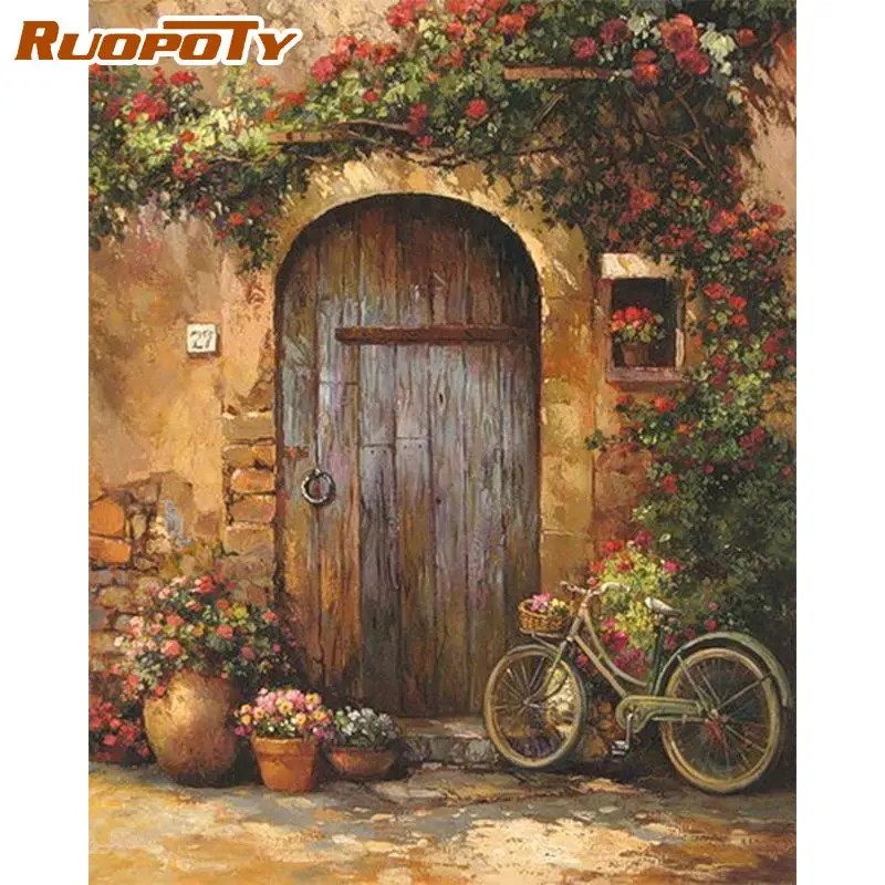 

RUOPOTY Painting By Numbers Kits Door Landscape With Frame DIY Craft Unique DIY Gift For Home Decors 40x50cm