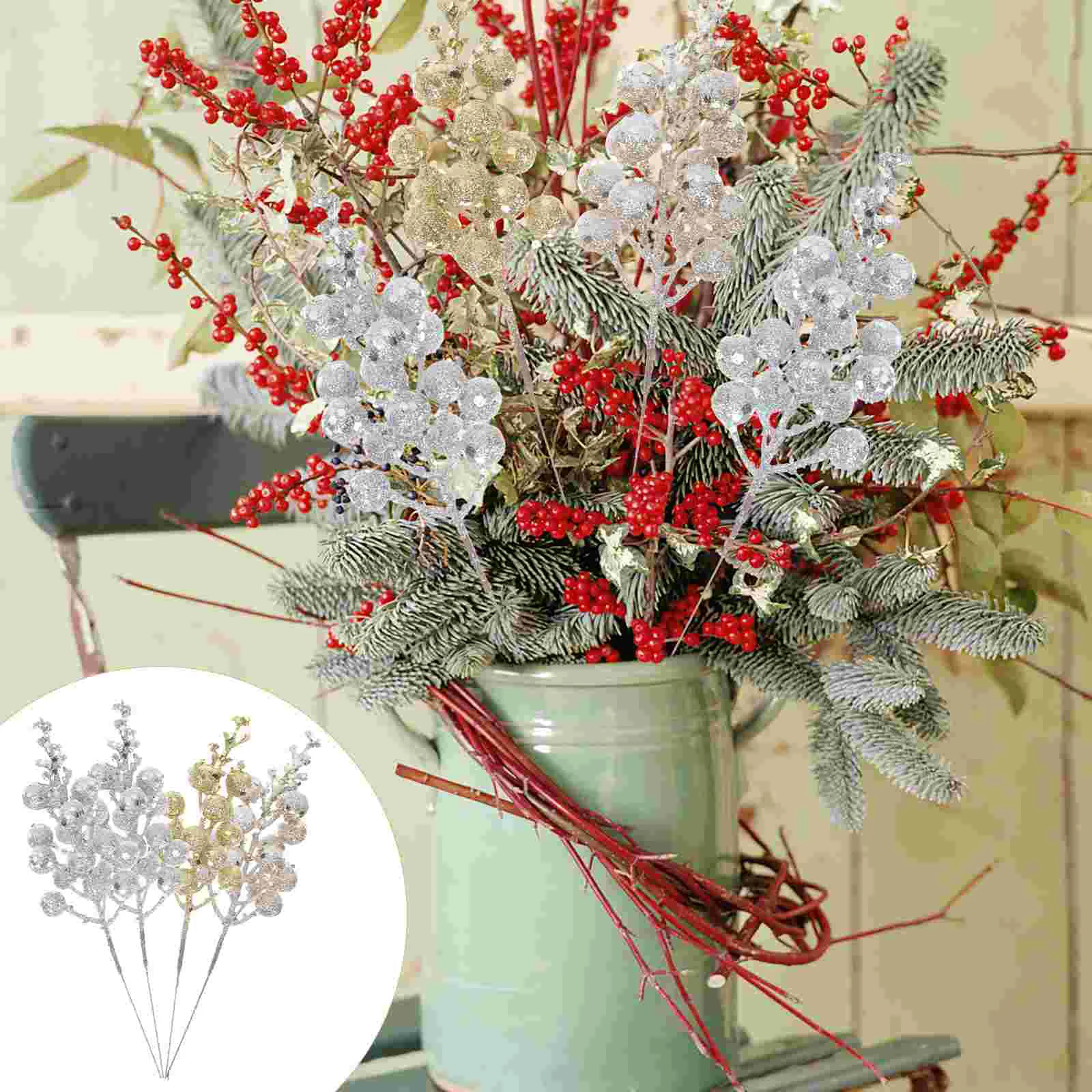 

Berry Artificial Christmas Branches Picks Branch Glitterdecor Stems Stem Holly Beery Simulated Diy Accessory Twigs Wreath