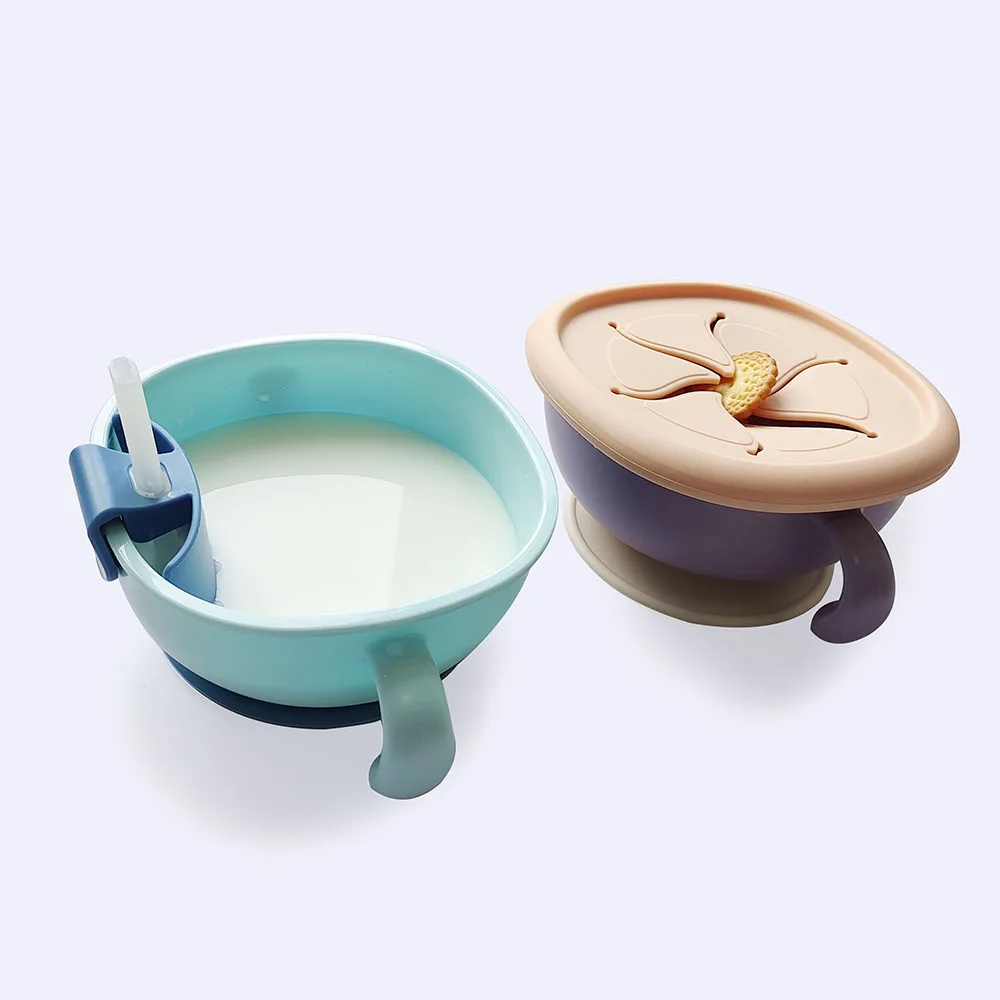 

3 в 1 Детская миска для кормления/закусок/супа с соломинкой Для обучения младенцев миска с ручкой на присоске посуда лепесток миска для закус...