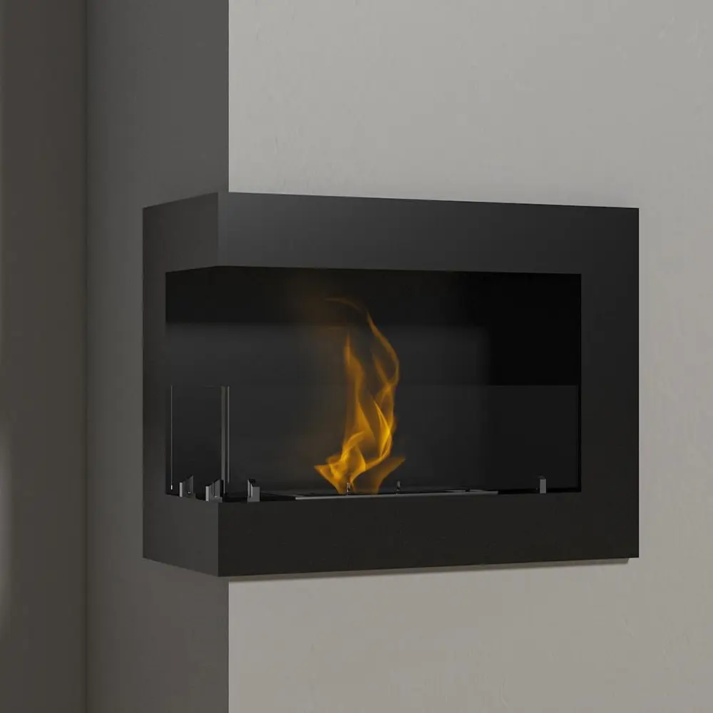 

L Wall Mounted Bioethanol Fireplace Angular Heat Embedded in Drywall Real Fire Bio Ethanol Metal Cabinet Box Left Open