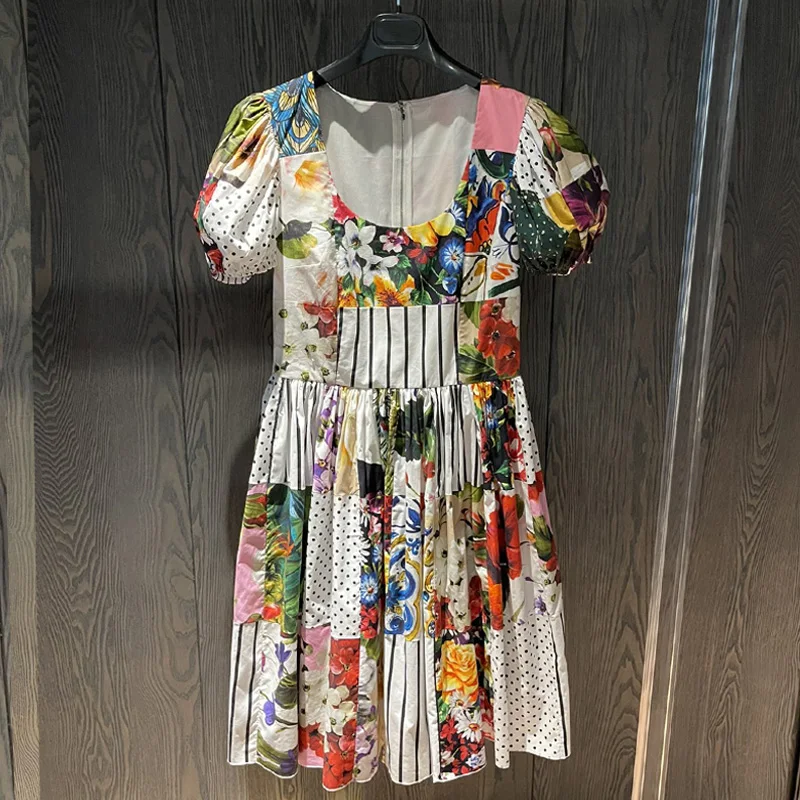 

Женское хлопковое платье с коротким рукавом, в технике пэчворк