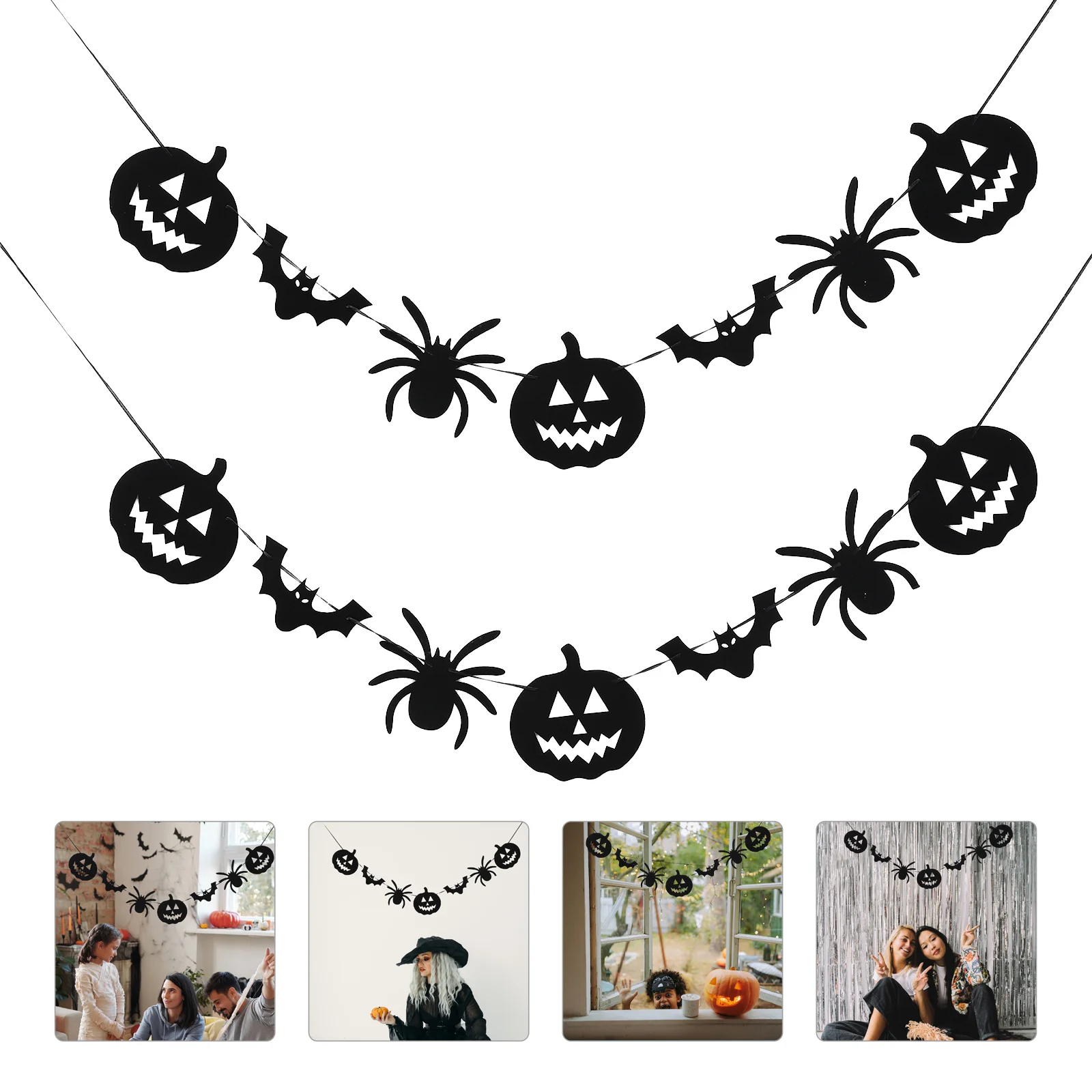 

Banner Felt Garland Bunting Black Hanging Spider Happy Pumpkin Mantle Flag Decorations Party Haunted Treat House Trick Scary Bat