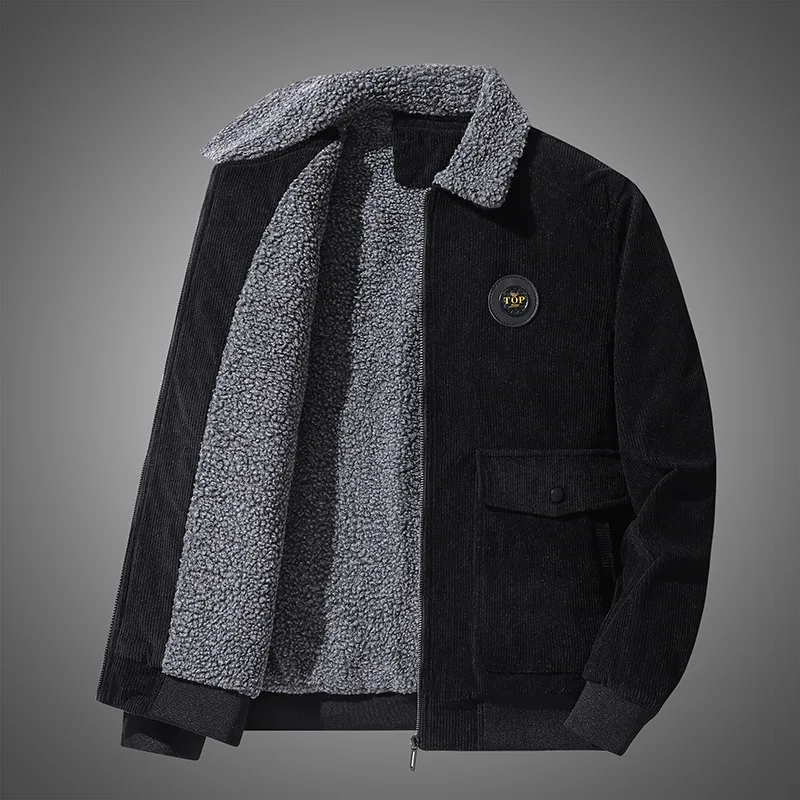 

2022 Mantenha-se quente no Leisure Cotton-padded Clothes Japanese Streetwear Corduroy Coat Solid Color Cashmere Lamb Winter