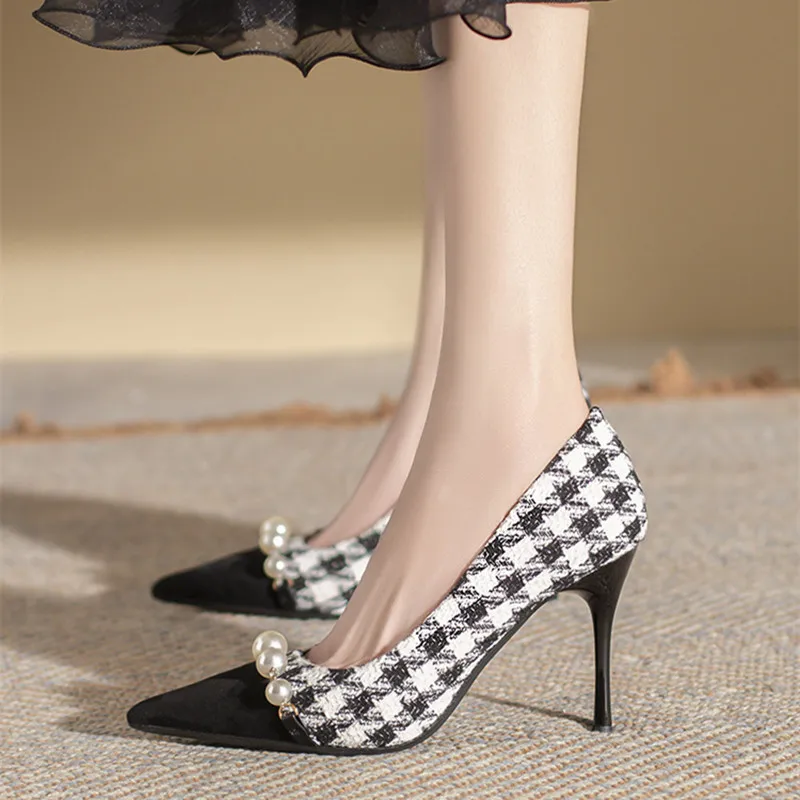 

Fashion Pumps For Women Party Shoes 6cm Thin High Heels Pointed-toe String Bead Womans Office Shoes Female Dress Heeled Shoes