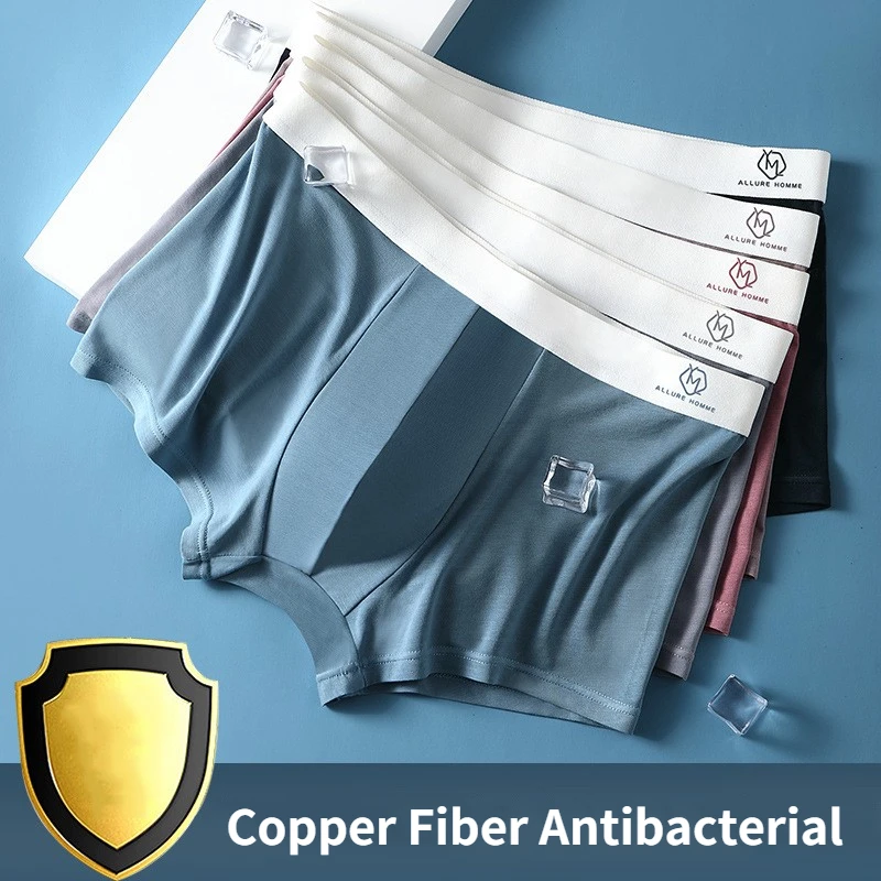 

3Pcs/Lot Men Boxer Shorts Copper Fiber Antibacterial 60S Modal Underwear Man Boxershorts Seamless Breathable Male Panties