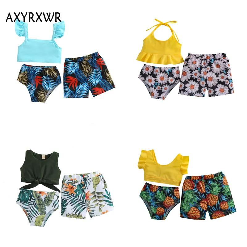

Fashion Children Boys Girls Swimsuits Matching Outfits Leaves Print Bikinis Sets/Shorts Swimwear Bathing Suits Beachwear Biquini