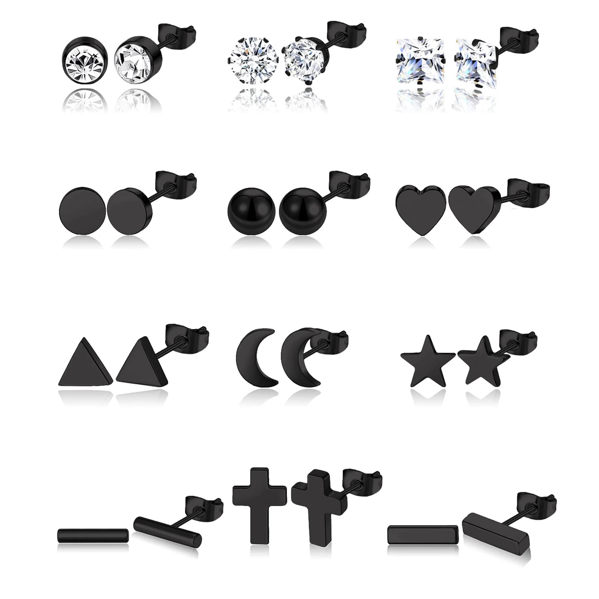 

12 пар, серьги-гвоздики из нержавеющей стали