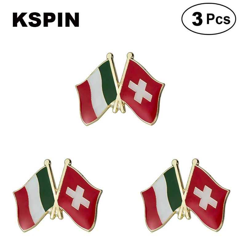 

Italy and Switzerland Friendship Flag Lapel Pins Badges Brooches 3pcs A Lot