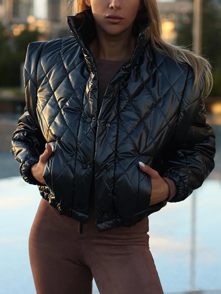 Winter Fashion Detachable Sleeve Grey Argyle Parkas for Women 2022 Casual Single Breasted Cotton Black Short Jackets Outwear
