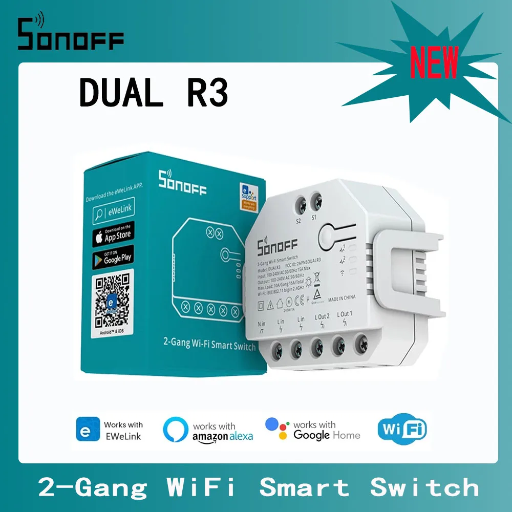 SONOFF DUAL R3 2 Gang Dual Relay Module DIY MiNi Smart Switch Power Metering Home Control Via eWeLink Alexa Google |