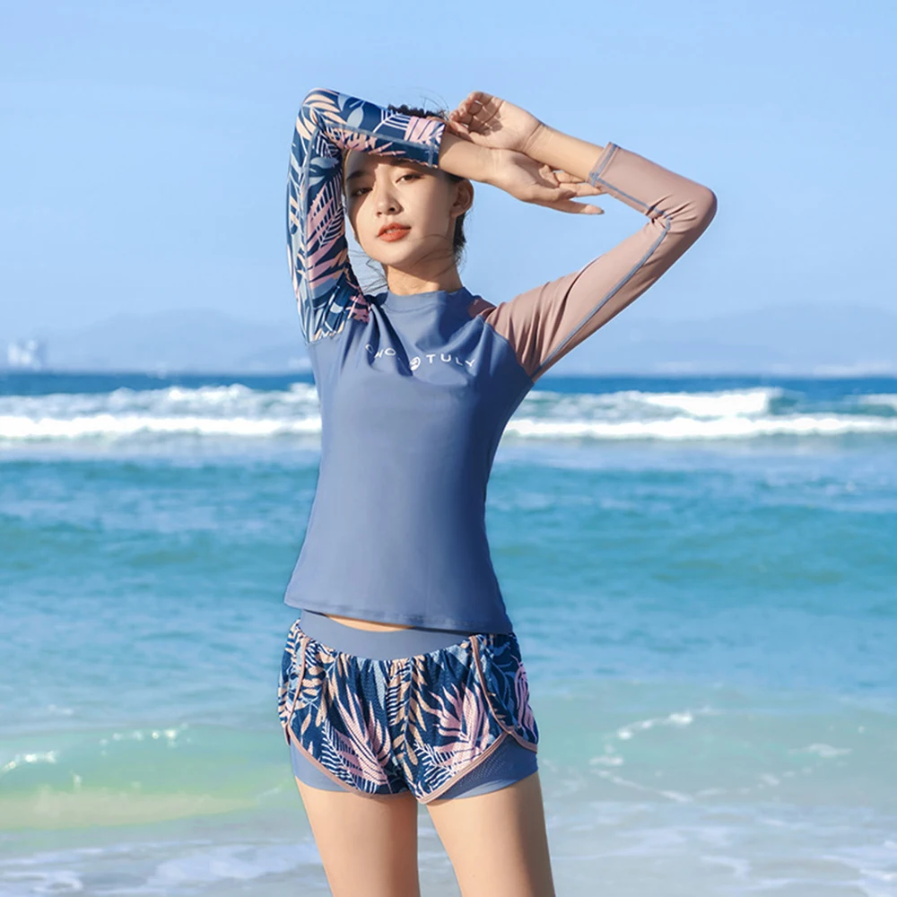 New Women's Sunscreen Long Sleeve Split Beach Surf Top Water Sports Quick Dry Fitness Beach Swimming Snorkeling Surf Suit