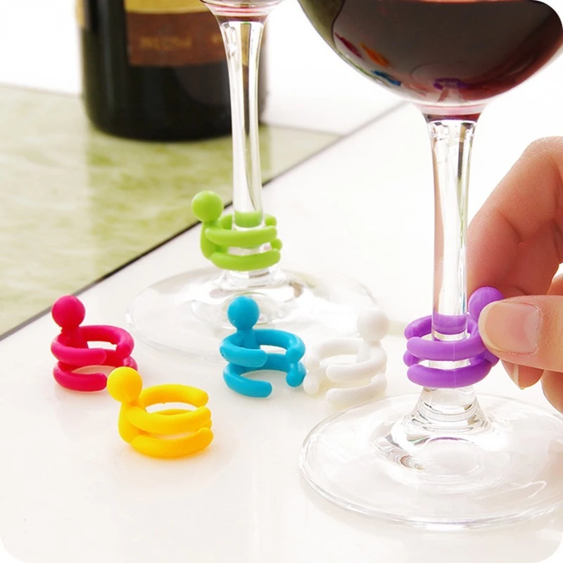 

7pcs/set Mixproof Marker Wine Glass Set Bar Party Wedding Prevent Confuse Silicone Wine Cup Label Marker with Bottle Stopper