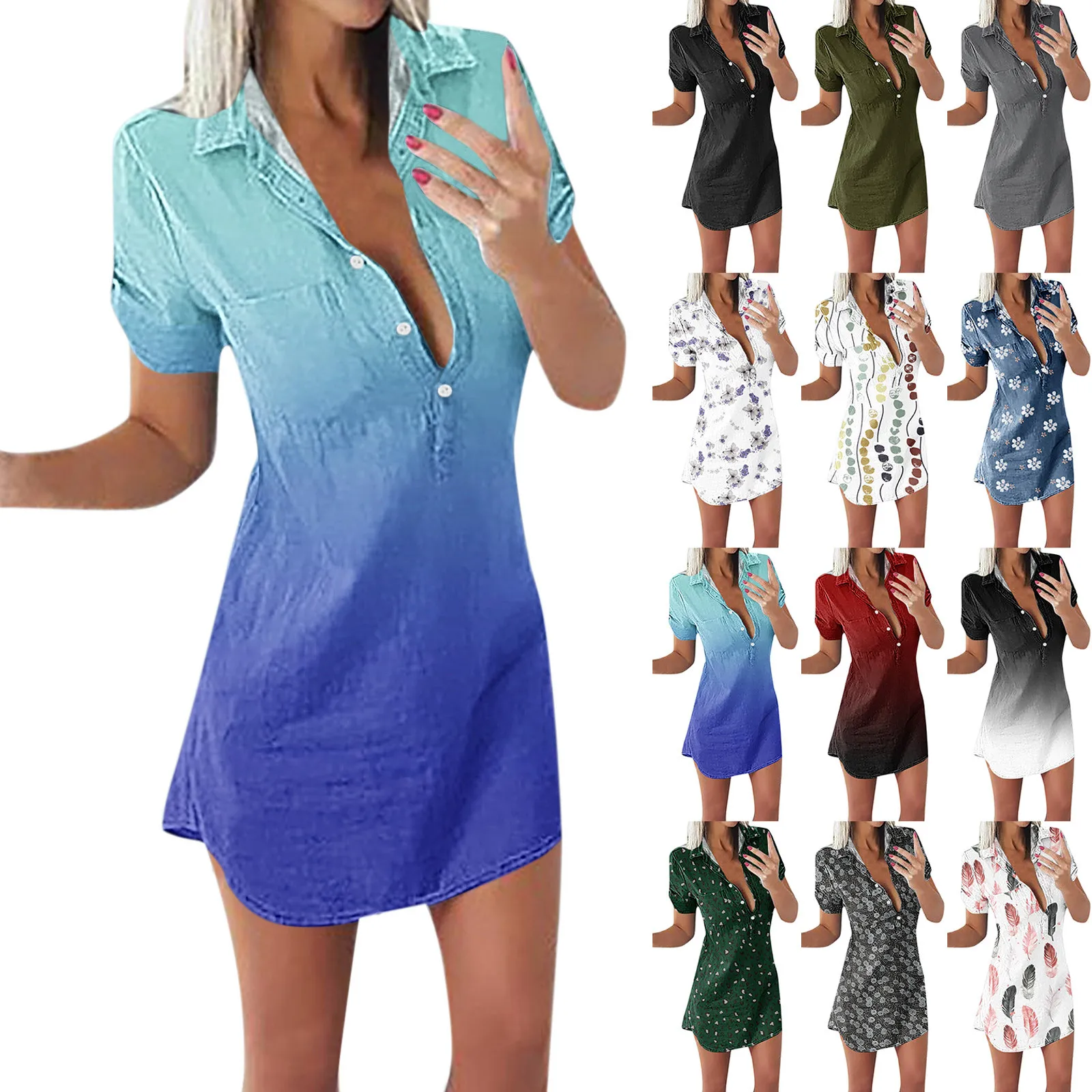 

Womens Shirt Dress For Women Casual Short Sleeve Spread Collar Button Knee High Dresses for Women Casual Summer