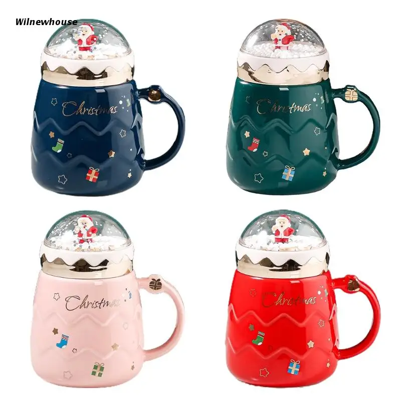 

F63A Creative Santa Claus Ceramic Cup with Lid Holiday Style Office Home Milk Cup