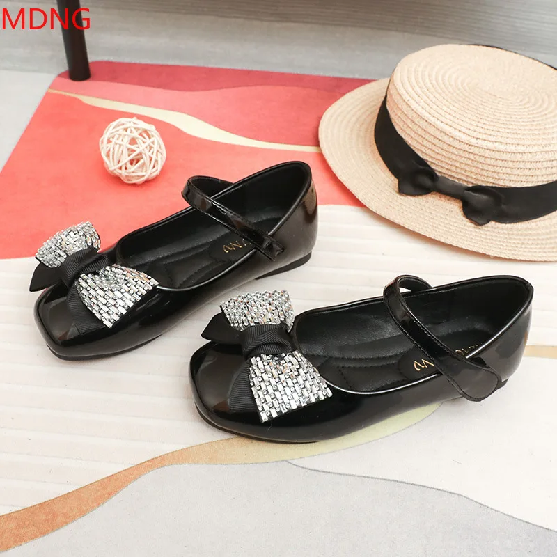 

Princess Girls Patent Leather Shoes 2022 The New Children's Flat Shoes Girl Bowknot Single Student Antiskid Shoes Black Red Shoe