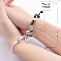2pcs set magnet attracts couple luminous bracelet cute cartoon charm jewelry adjustable elastic rope bracelets lover gifts