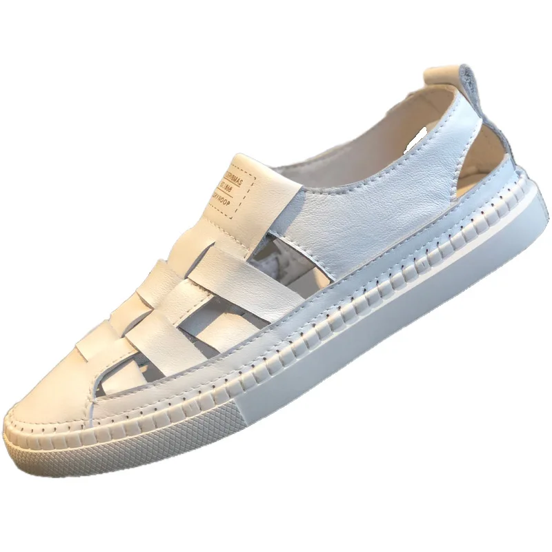 

Man Sandals White Color 2023 Summer Beach Sandals Leather Sandals Men Designer Shoes Male Breathable Beach Casual Shoes