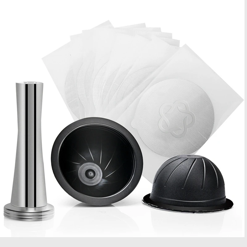 

Coffee Capsule + Single Use Foil Lids + Powder Hammer Reusable Refillable Pods For Nespresso Vertuo