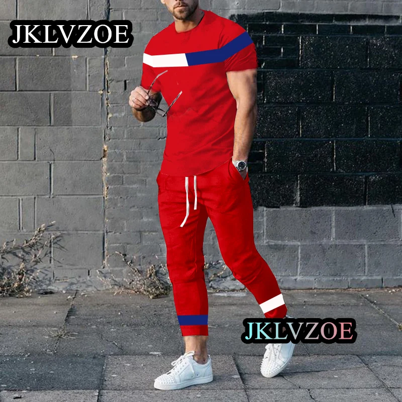 Summer Men's Short Sleeve T-shirt+Sports Pants 2 Piece 3D Printing K King Men's Sports Set Fashion Street Men's Jogger