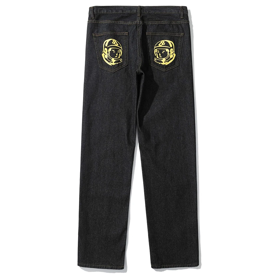 Hip Hop Baggy Jeans Y2K Dog Print Fashion Straight Loose Denim Pants Men Harajuku Streetwear Skateboard Jeans Trousers Black